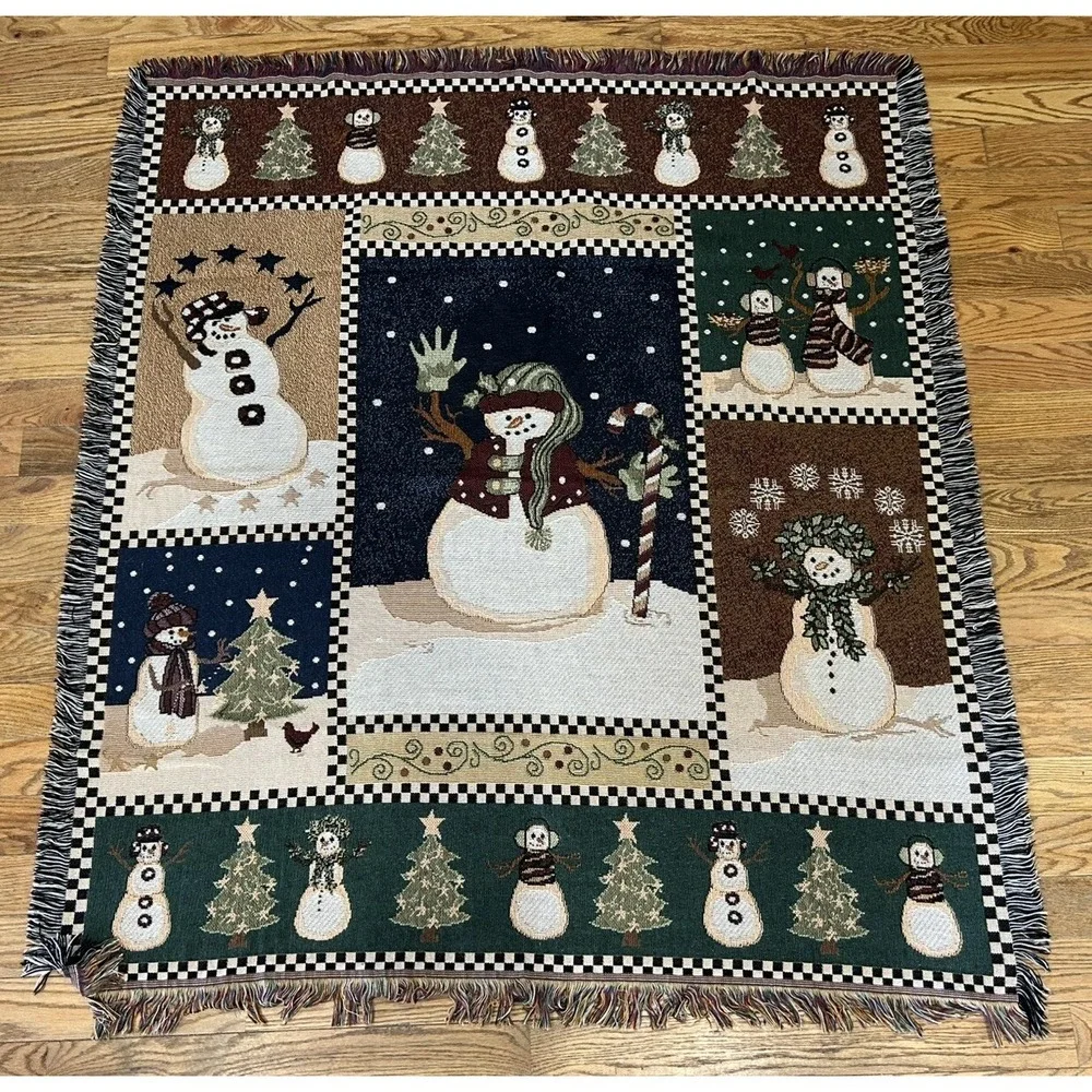 Snowman Tapestry Blanket Winter Scene 52